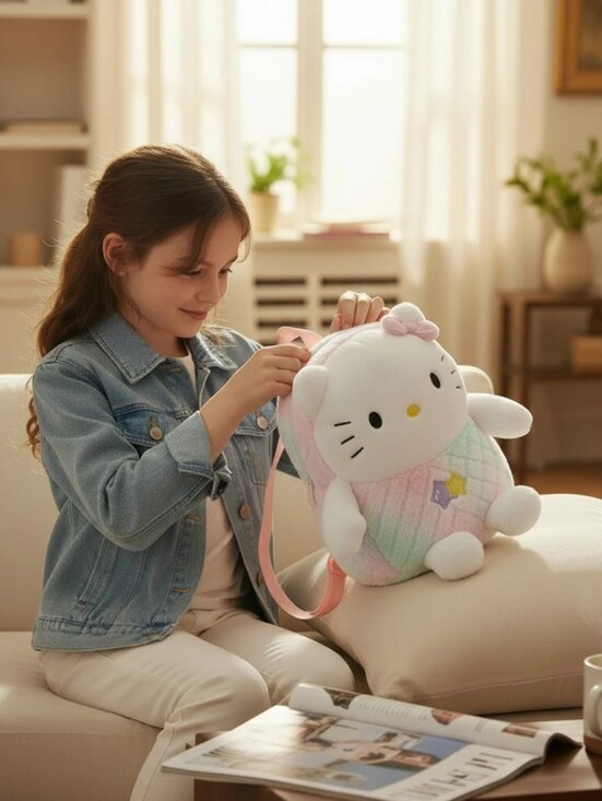 Hello Kitty Handbags - Hello Kitty Rainbow Pastel Plush Backpack - Pink & White